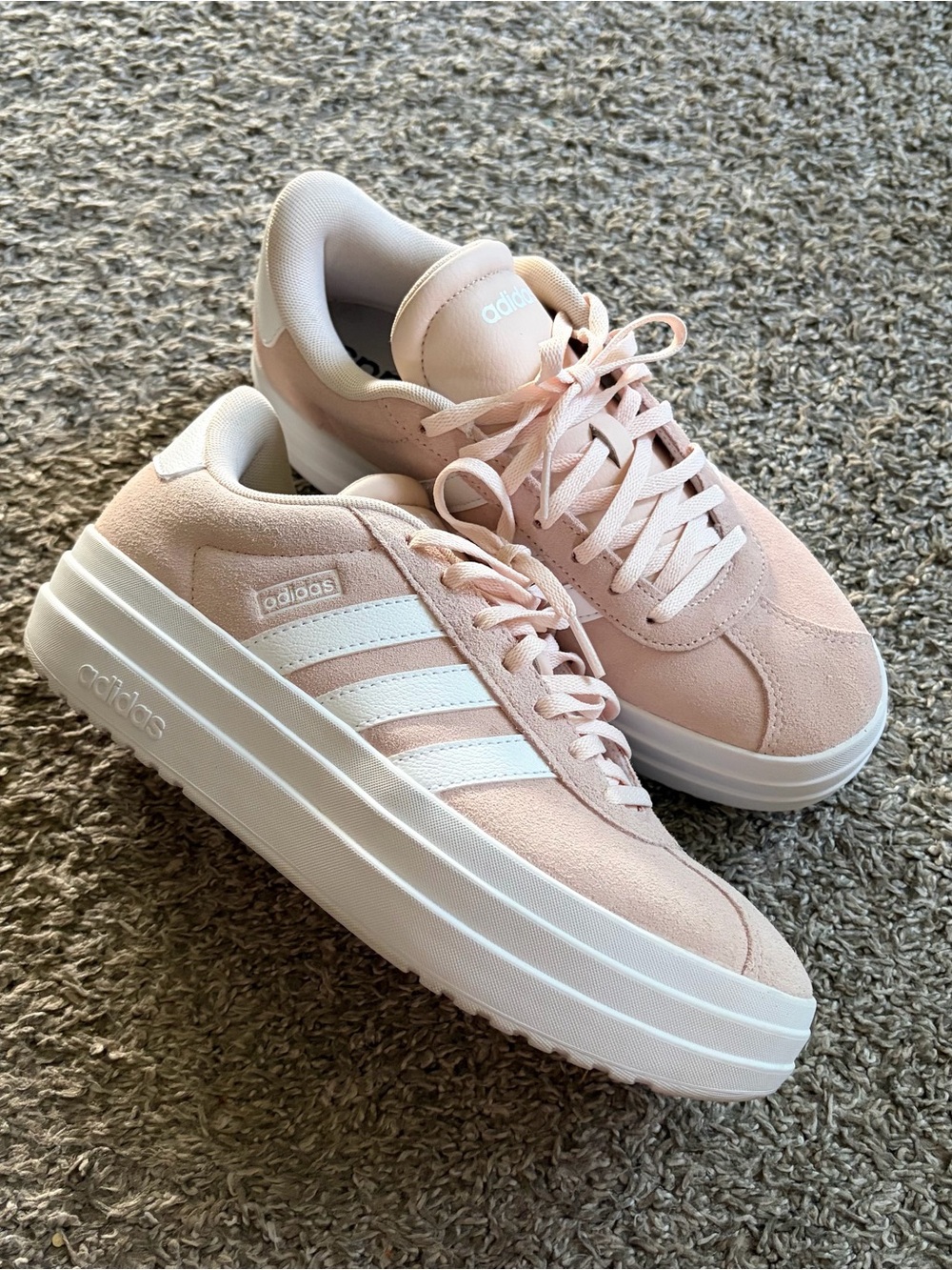 Adidas VI Court Bold Platform Sneakers Lace Up Low Top Light Pink White Women 8